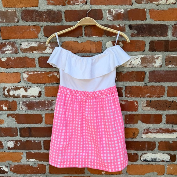 Lilly Pulitzer Athens Strapless Mini Dress Yummy Melon Pink Gingham Size XS - Picture 1 of 7